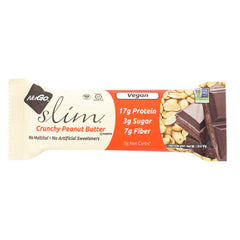 NuGo Slim Crunchy Peanut Butter bar close-up for a quick, satisfying snack