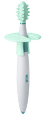 Brush designed to massage gums and palate during teething