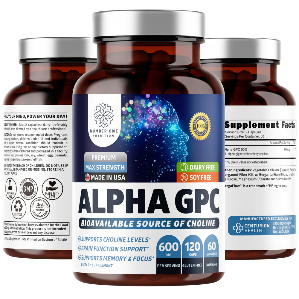 Number One Nutrition Alpha GPC 600mg capsules bottle - hero image