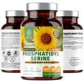 Front view of Number One Nutrition Premium Phosphatidylserine 400mg bottle with 120 vegan capsules