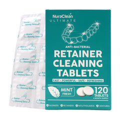 Front view of NuraClean Ultimate Retainer Cleaner Tablets 120-count pack
