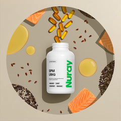 Cod liver oil omega-3 ingredients label on Nuray bottle