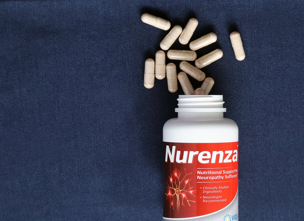 Close-up of Nurenza capsules and bottle