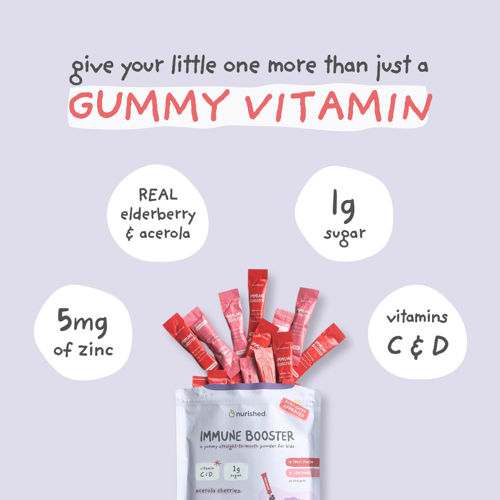 Lemonade flavor stick pack for Nurished Kids Immune Booster