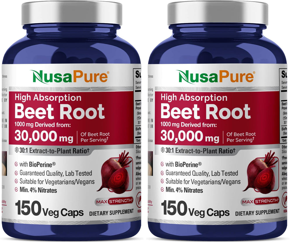 Bottle of NusaPure Beet Root 30:1 Extract with Bioperine