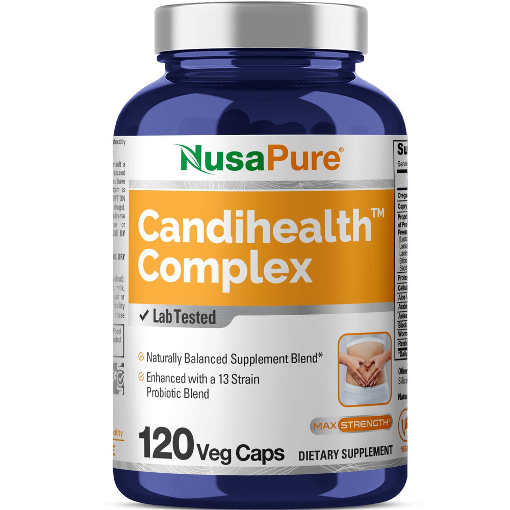 Front view of NusaPure CandiHealth Complex bottle