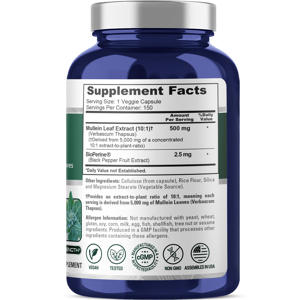 Close-up of NusaPure Mullein Leaf Capsules packaging