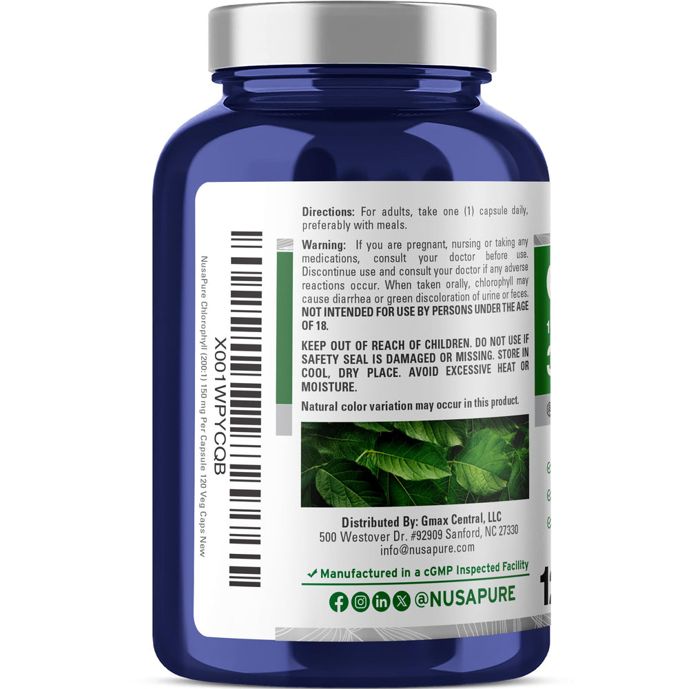 Chlorophyll capsules displayed for a 120-day supply