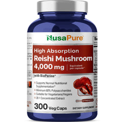NusaPure Reishi 20:1 extract bottle with 300 vegan capsules