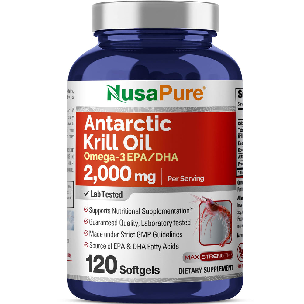 NusaPure Antarctic Krill Oil bottle with 120 softgels