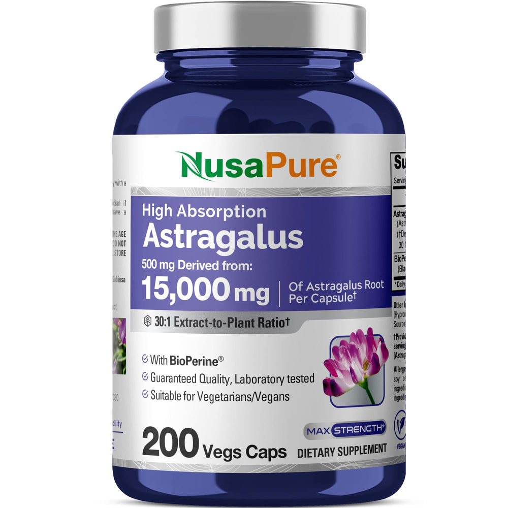 NusaPure Astragalus Root 30:1 Extract - 500 mg per capsule, 200 vegan capsules