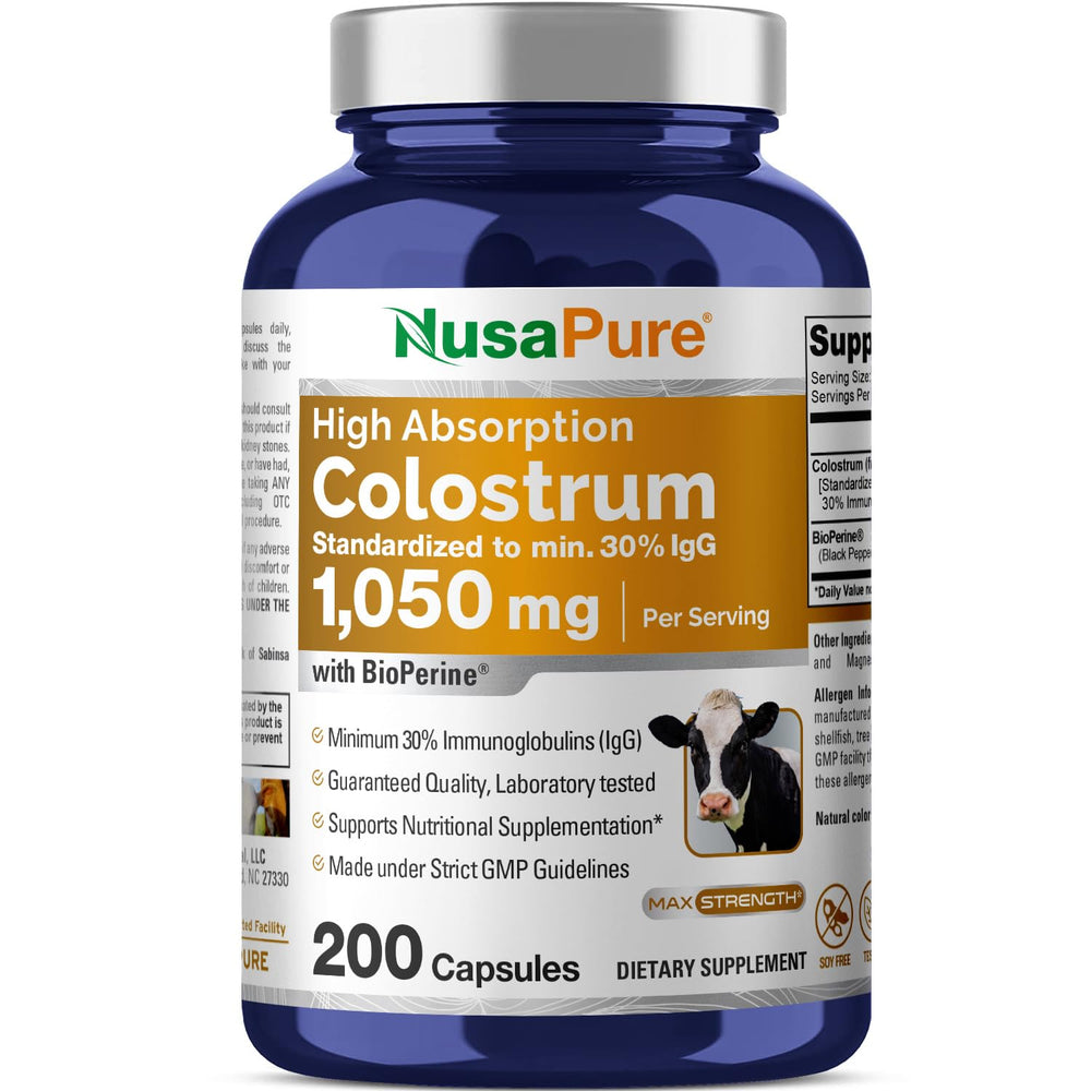 NusaPure Colostrum 1050mg bottle with 200 capsules