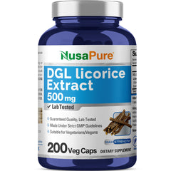 NusaPure DGL Licorice Extract 500 mg bottle with 200 capsules