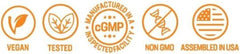 Made in USA and cGMP facility badges on packaging