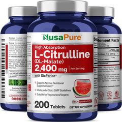 NusaPure L-Citrulline badge emphasizes Non-GMO and gluten-free quality.