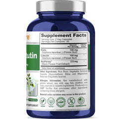 Nutrition label showing 200 mg luteolin and rutin per serving