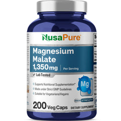 Bottle of NusaPure Magnesium Malate 1350mg with label
