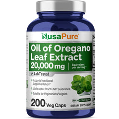NusaPure Oregano Oil Extract bottle with 20,000mg per serving
