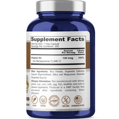 Side view of NusaPure Vitamin K2 MK-7 120 mcg bottle