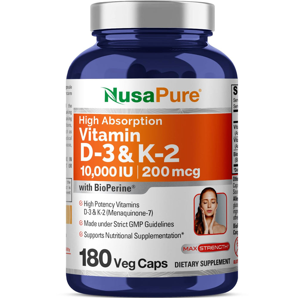 NusaPure Vitamin K2 MK7 200mcg + Vitamin D3 10000 IU bottle front