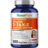NusaPure Vitamin K2 MK7 200mcg + Vitamin D3 10000 IU bottle front