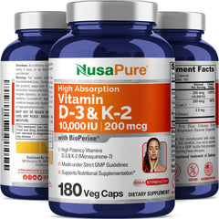 Label showing Vitamin D3 10000 IU and K2 200mcg