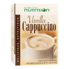 HealthyWise vanilla cappuccino tub showing 15g protein for a filling breakfast.
