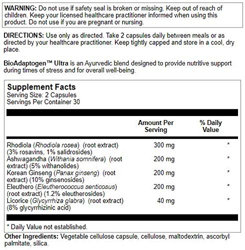 Close-up of Bioadaptogen Ultra label highlighting adaptogens