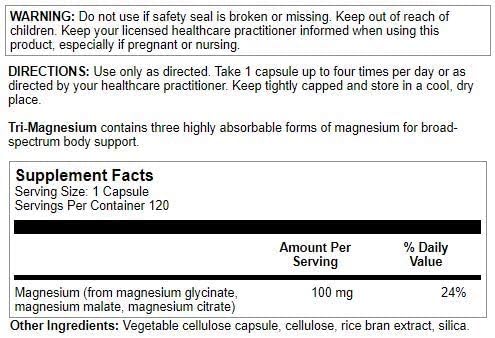 Tri-Magnesium ingredients: magnesium oxide, citrate and malate
