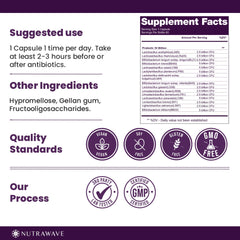 Label highlighting 15 probiotic strains and 50 billion CFU