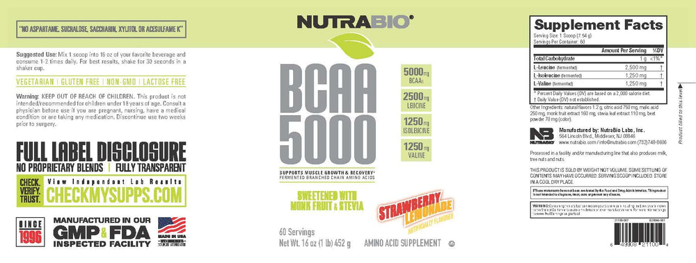 Fully transparent label information on NutraBio BCAA 5000