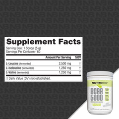 NutraBio BCAA 5000 Powder back label with nutrition facts
