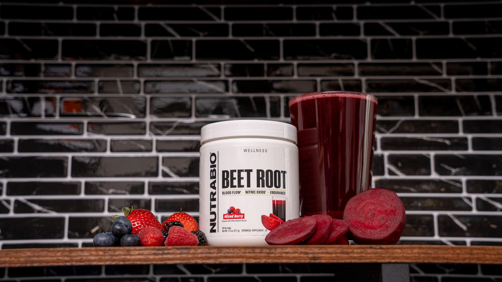 Close up of NutraBio Beet Root Powder label