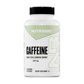 NutraBio caffeine capsules bottle front, offering clean energy for focused mornings.