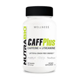 NutraBio CaffPlus bottle shows dual-energy formula for steady energy.