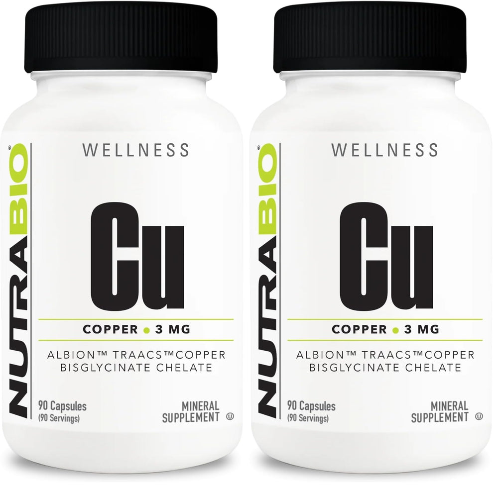 NutraBio Chelated Copper Bisglycinate (3mg) bottle with label