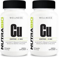 NutraBio Chelated Copper Bisglycinate (3mg) bottle with label