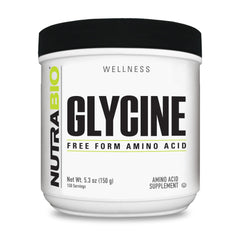NutraBio glycine powder bottle front for convenient daily use