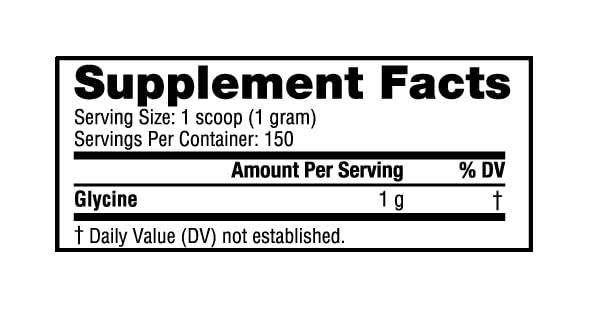 NutraBio glycine powder serving scoop shows a 1000mg portion for consistent dosing