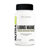NutraBio Lions Mane supplement bottle with label