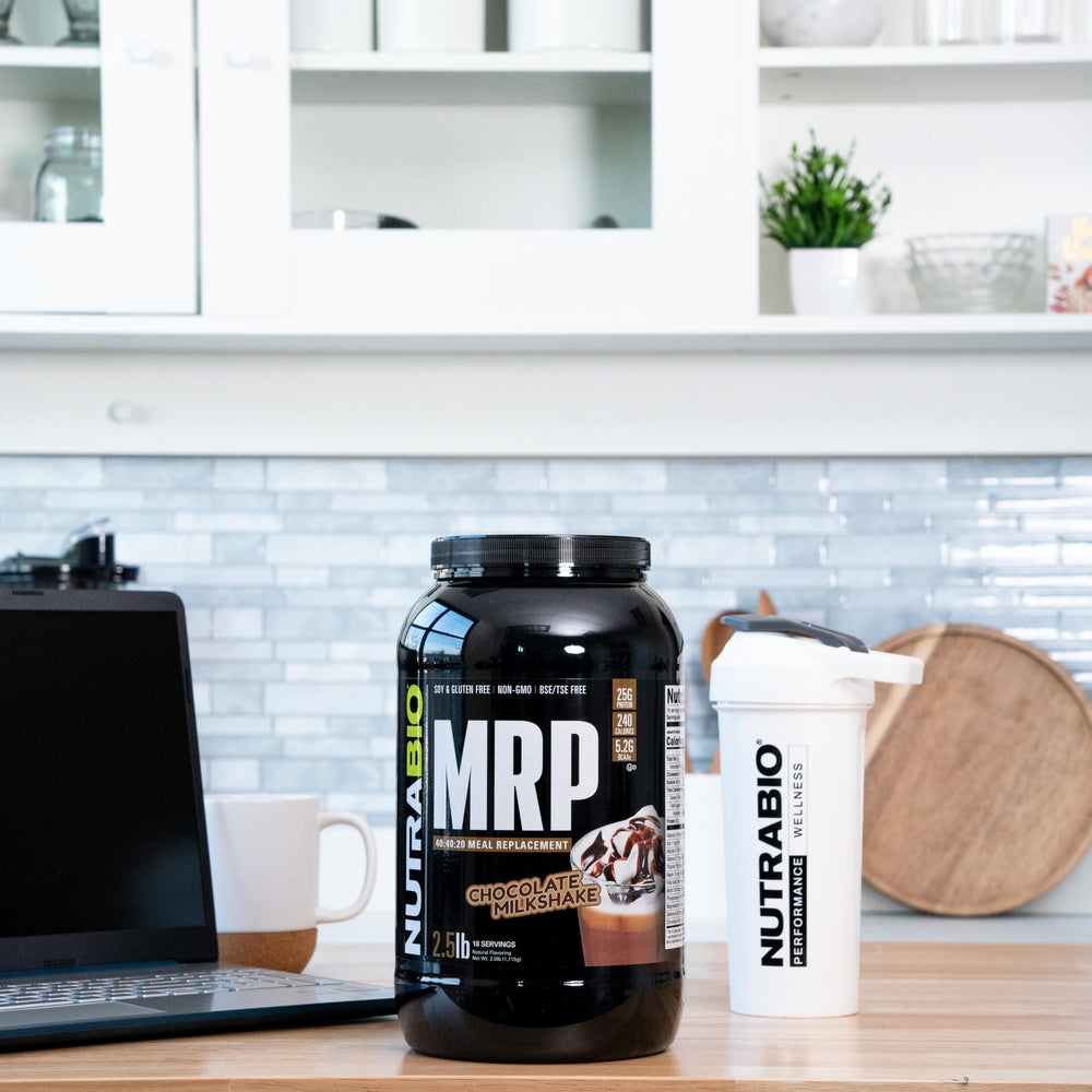 NutraBio MRP chocolate-mixing-bowl depicts easy blending for balanced meals.