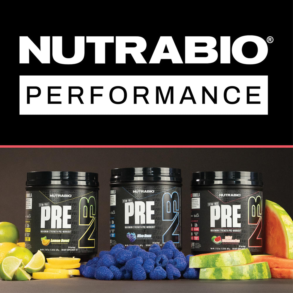 NutraBio STIM-Free PRE Watermelon endurance-shot demonstrates supported workout stamina.