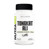 NutraBio Tongkat Ali Longjack bottle shows premium 200mg capsules for energy.
