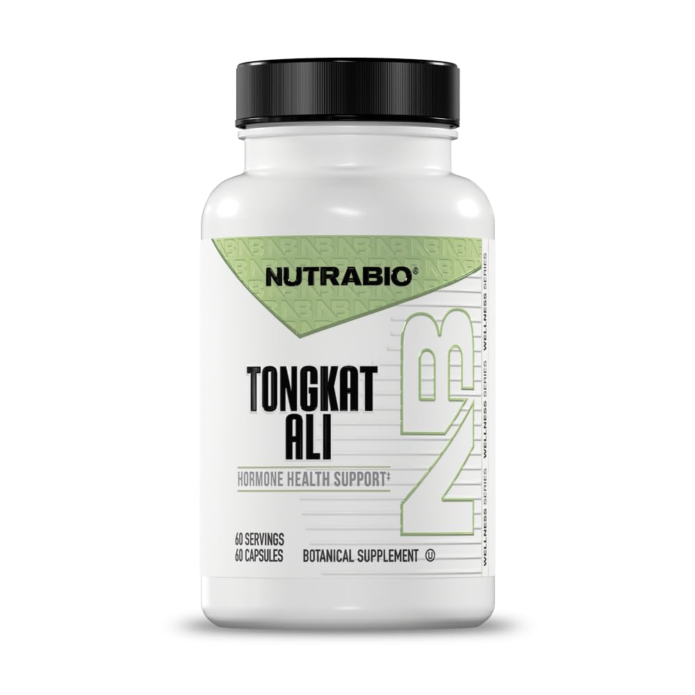 NutraBio Tongkat Ali Longjack bottle shows premium 200mg capsules for energy.