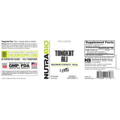 NutraBio Tongkat Ali boxed packaging front shows a 60-serving supply.