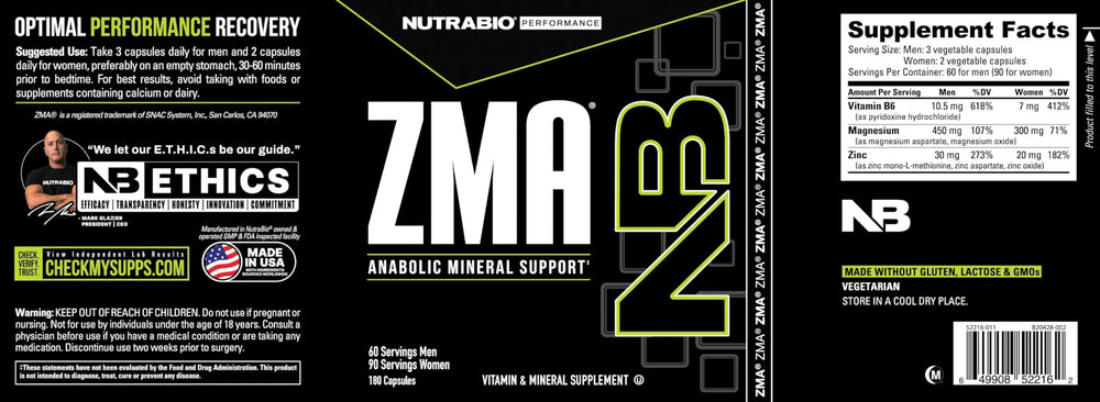 NutraBio ZMA bottle display - premium quality and packaging