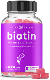 NutraChamps Biotin Gummies packaging showing 10000mcg