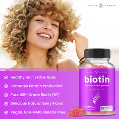 Back/label view of NutraChamps Biotin Gummies 2-Pack with nutrition facts