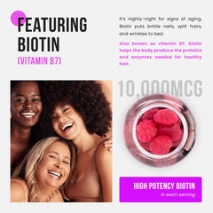 Close-up of biotin gummies ingredients and raspberry flavor