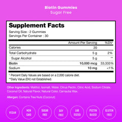 Allergen-free, non-GMO biotin gummies in Raspberry flavor